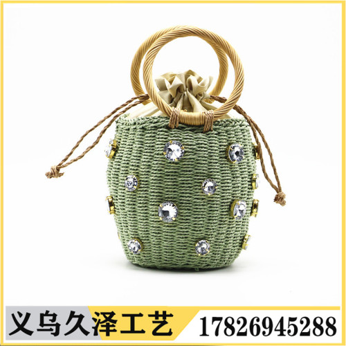 counter quality imitation diamond hand-woven 2-color mixed batch socialite handbag birthday bag banquet bag straw bag