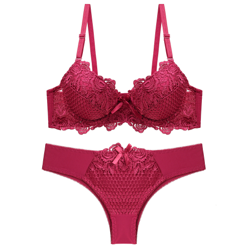 European and American Ladies Bra Set Lace Water Soluble Flower Embroidered plus Size Steel Ring Need Feel Underwear Set
