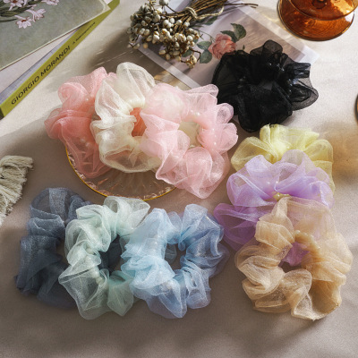 The New spring and summer ins Chesapeake gauze pearl dovetail ring super fairy French large intestine ring web celebrity hair rope hair ornaments