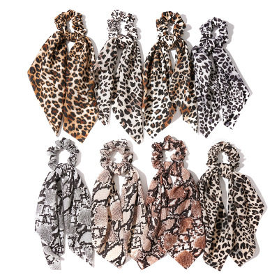 Three - state jewelry leopard print - knot ponytail streamer hair ring European and American ladies snake pattern large intestine ring cloth ring hair head ornaments