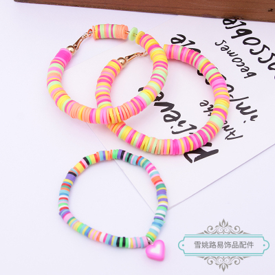 European And American Ladies Soft Pottery Bracelet All-Match Multicolor Creative Acrylic Beaded Bracelet Love Pendant