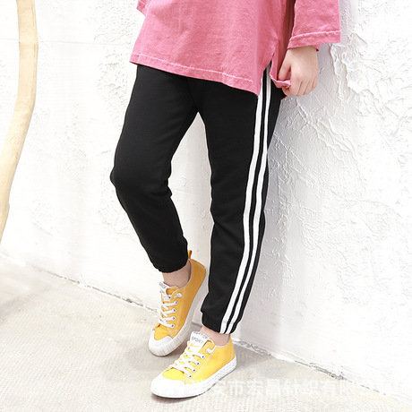 Qiqiang Girls‘ Sports Pants Spring and Autumn Children‘s Side Pants Casual Cotton Children‘s Trousers One-Piece Delivery
