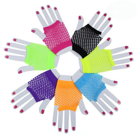 men‘s and women‘s colorful fishing net gloves short nightclub thick mesh punk decorative elastic sexy decorative gloves wholesale