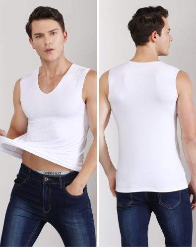 Factory Direct Sales Summer Seamless Short Sleeve T-shirt Men‘s Vest Milk Silk Slim Thin Breathable Milk Silk T-shirt