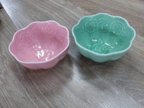 -Inch Set of Two Rose Feet Bowl （Lw075 Pink add Green）