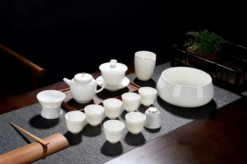new jingdezhen white jade tea set set ceramic teapot creative large set gift set