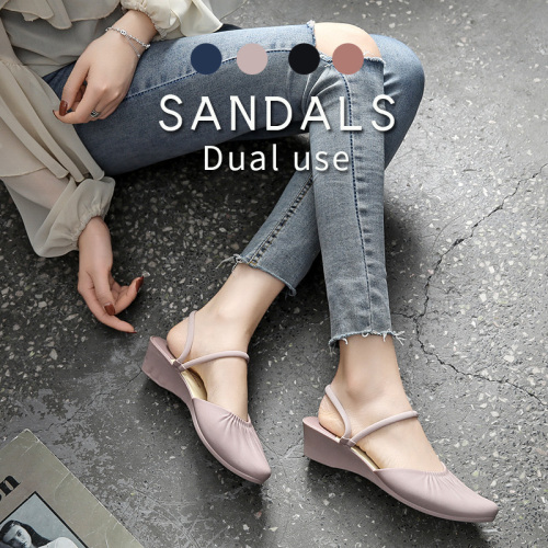 popular closed toe slippers women‘s summer outdoor fashion lazy slip-on wedge sandals two-purpose internet celebrity half slippers