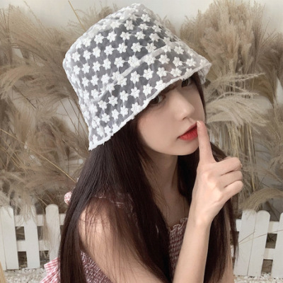 DanceeMangoo Floral Korean Bucket Hat Cottagecore Mesh Hat Y2K Hat Lace  Ruffle Cute Hats for Women Emo Accessories Preppy Trendy Stuff