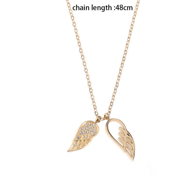 Stainless steel double angel wings with diamond necklace