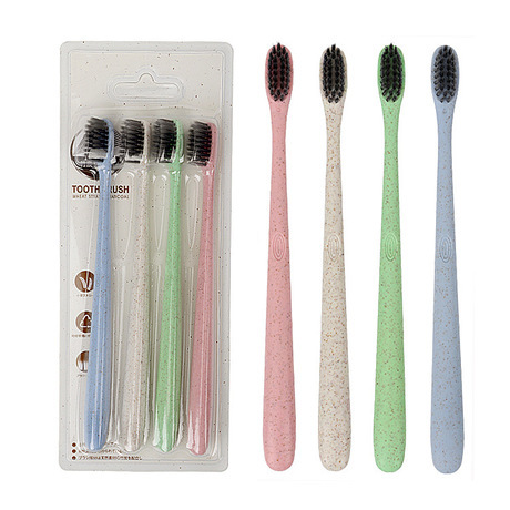 factory direct wheat straw 4pcs toothbrush adult soft bamboo charcoal toothbrush small head soft bristle toothbrush can be customized