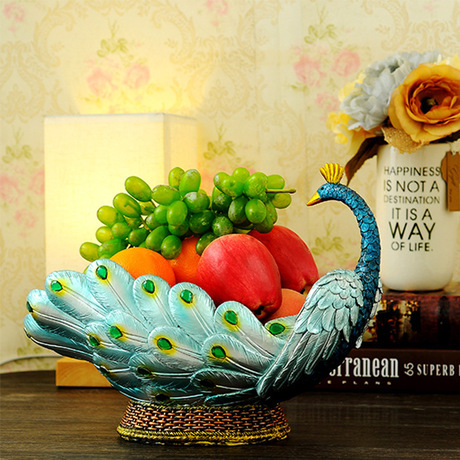 cross-border home decoration peacock creative animal fruit plate resin crafts living room decoration gift factory customization