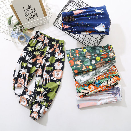qiqiang Children‘s Pants 2020 Summer Children‘s Anti-Mosquito Pants Boys and Girls Casual Printed Floral Baby Lantern Cropped Pants
