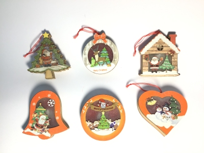Christmas decorations wood lights with lights round Christmas tree bells hearts elk snowman old man scene pendant