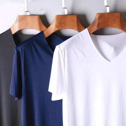 Factory Direct Summer Seamless Short-Sleeved T-shirt Milk Silk Men‘s Vest Slim Thin Breathable Milk Silk T-shirt 