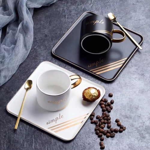 Jungong Ceramic New Nordic Coffee Cup and Saucer Casual Elegant Atmospheric Ceramic Cup and Saucer Can Be Used as Logo Gift