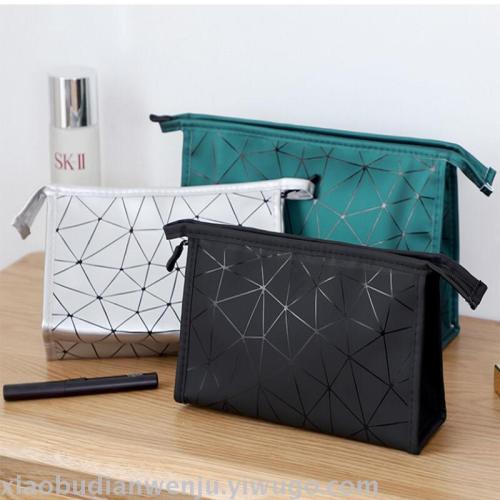 Geometric Diamond Lattice PU Leather Cosmetic Bag Travel Women‘s Portable Large Capacity Waterproof Wash Storage Bag Potable Handbag