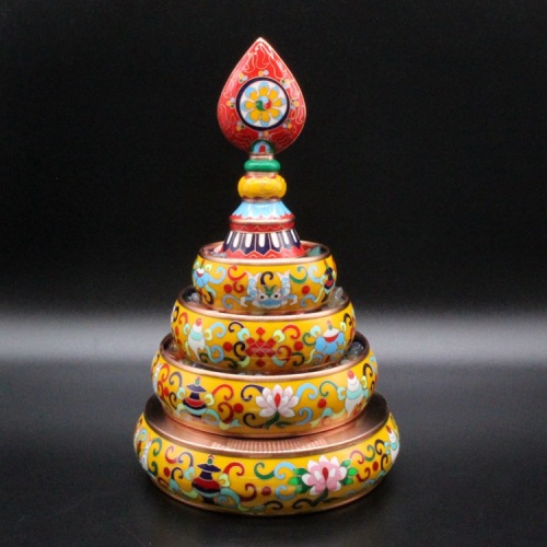 Cloisonne Tibetan Buddhism Tantra Dharma-Vessel Plain Copper Cloisonne Soft Enamel Polished Eight Auspicious Symbols Manzamanda Plate