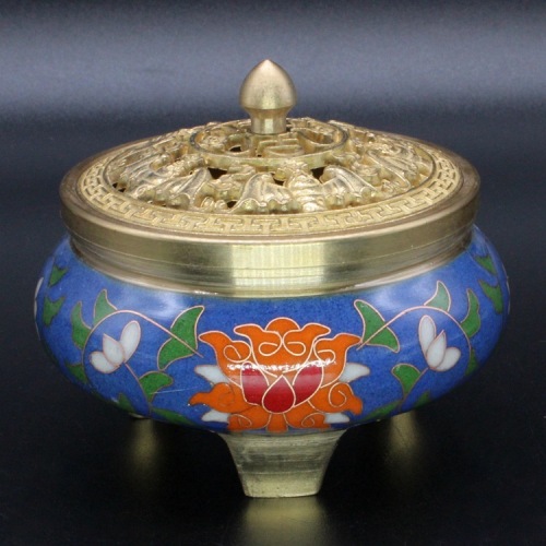 cloisonne room fragrance buddha utensils dharma-vessel traditional copper cast filigree soft enamel antique three-legged incense burner