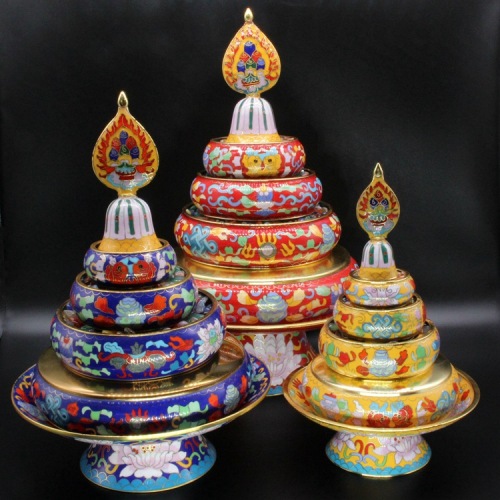 Cloisonne Tibetan Buddhism Tantra Dharma-Vessel Traditional Cloisonne Cloisonne Enamel Manza with Tray Set Manza