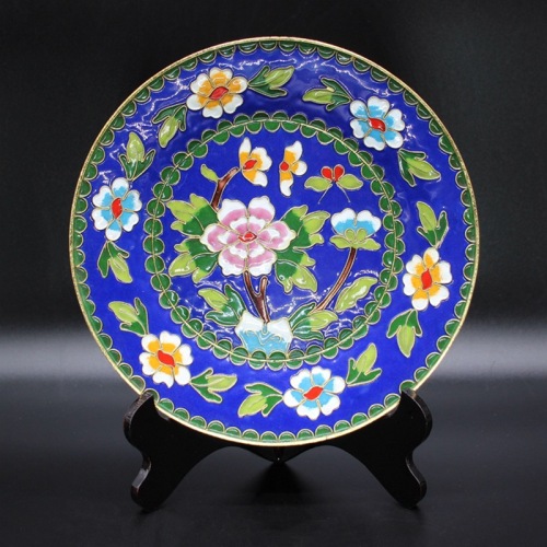 Beijing Cloisonne Craft Culture Gift Decoration Cloisonne Cloisonne Enamel （Filigree Silver Blue） Peony Disc