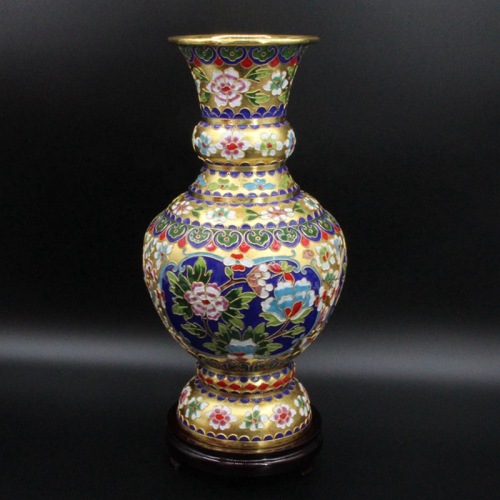 Beijing Cloisonne Craft Gift Vase Decoration Cloisonne Enamel （Filigree Silver Blue） 15-Inch Peony Flower Mushroom Bottle