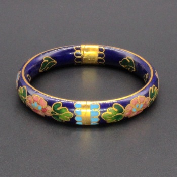 北京景泰蓝老货饰品手饰传统铜胎掐丝珐琅(银蓝)扁开口手镯