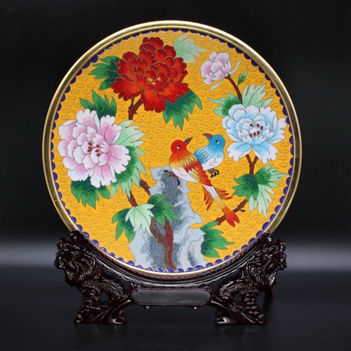 beijing cloisonne craft gift decoration traditional cloisonne cloisonne enamel polished 10-inch peony disc