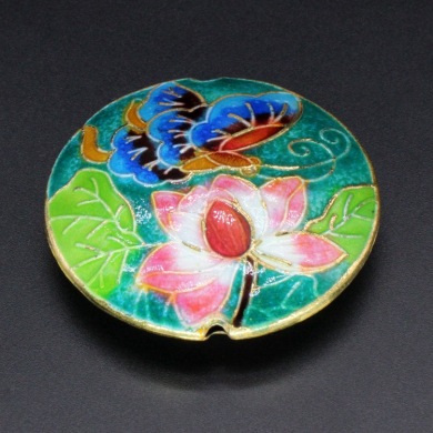 传统景泰蓝烧蓝diy饰品配件吊牌冲压珐琅(银蓝)42mm圆荷花蝴蝶