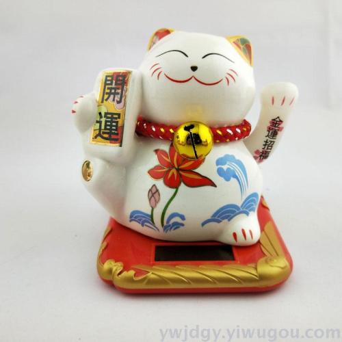 solar hand-shaking ceramic lucky cat car decoration cash register lucky cat automatic hand-shaking decoration