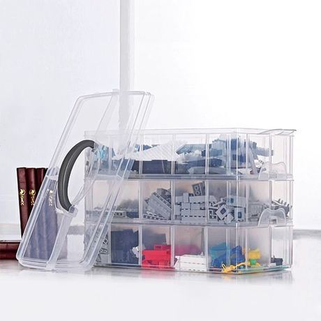 Large Multi-Layer Plastic Transparent Storage Box with Handle and Lid Lego Toy Storage Box Multi-Grid Jewelry Storage Box
