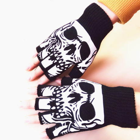 Spring and Autumn Summer Thin Solid Color Half Finger Gloves Personality Skull Men and Women Work Magic Open Finger Warm Gloves Wholesale