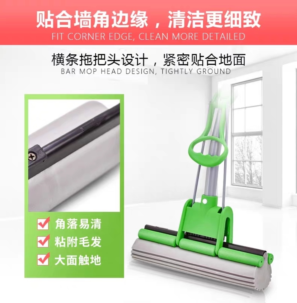 懒人拖把抖音拖把胶棉加强海绵拖把对折式免手洗滚轮式吸水家用详情3