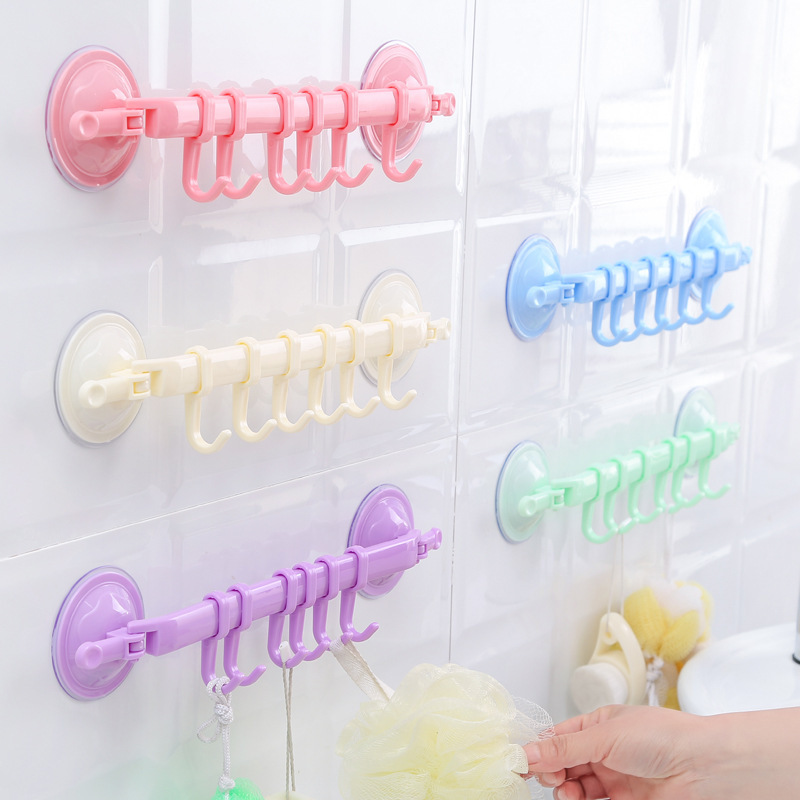 Lock type strong suction cup 6 hook kitchen bathroom wall hook hook hook nail-free multi-purpose han