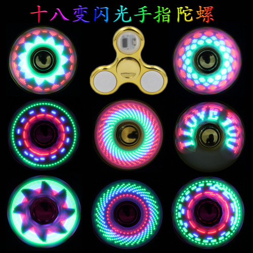 18 to Flashing Light the Tip of a Finger Gyro with Switch Luminous Adult Pressure Reduction Three-Leaf LED Light Stall Children‘s Toys