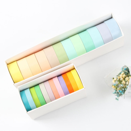 Matsushima 12-Color Solid Color Small Size and Paper Adhesive Tape Suit Macaron Candy Color Rainbow DIY Journal Tape