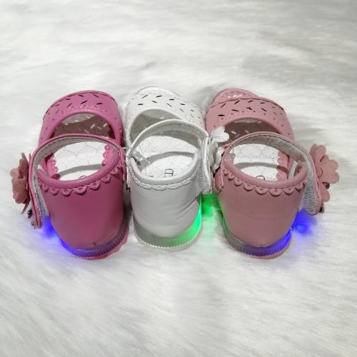 Children and Girls Hollow out with Lights Soft-Soled Non-Slip Breathable Velcro Sandals Baby Girl Sandals Sandals