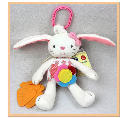 Rabbit Bed Hanging Cart Car Hanging Plush Doll Toy with Teether Ring Paper Distorting Mirror Pink Radish Rabbit