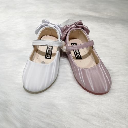 Children Girl Heel with Bow Knot Soft Bottom Non-Slip Breathable Velcro Sandals Baby Girl Leather Shoes