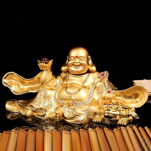 Car Smiling Buddha Ornaments diamond-Embedded Golden Toad Maitreya Buddha Perfume Seat Dual Use in Car and Home Metal Perfume Table