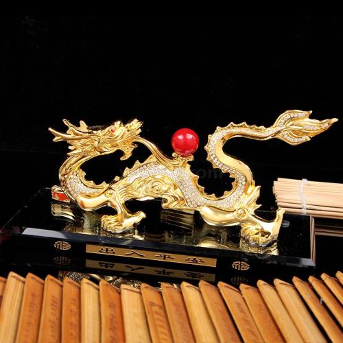 hot-selling metal car decoration with bottom diamond small golden dragon factory wholesale dragon holding beads car interior decoration