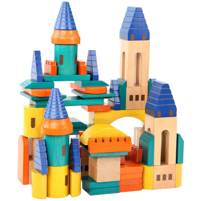 Beech 69 Pieces Assembled Castle Colorful Environmental Protection Children 'S Pile Building Blocks Gift Box Early Education Educational Toys Wholesale