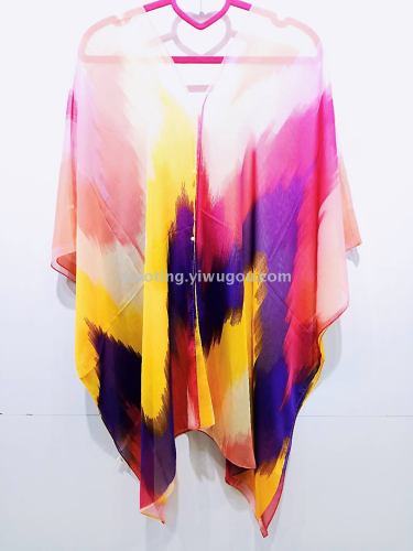 stall economy new bikini cover-up sun-proof beach clothes pearl buckle towel chiffon printing foreign trade factory direct sales