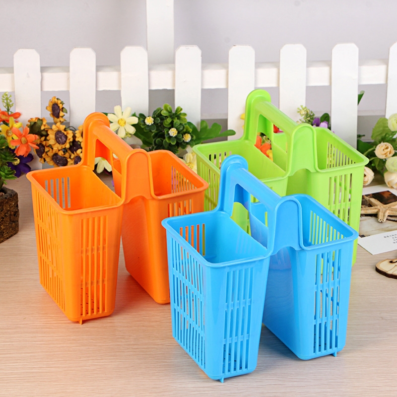 W04-506 Two Grids Drain Chopsticks Tube Plastic with Lid Knife and Fork Box Kitchen Tableware Mildew