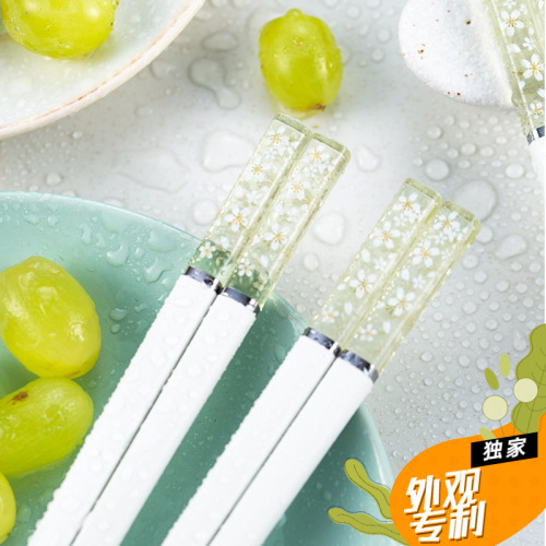 Alloy Chopsticks White Ins Japanese Pointed Household Tableware High Temperature Resistant Anti-Slip and Anti-Mold 5 Pairs Factory Direct Sales