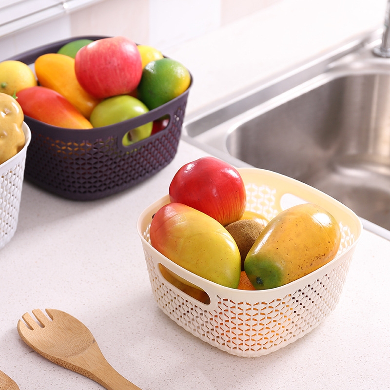 G01-A-9077 Square Hollow out with Lid Washing Vegetable Basket Vegetable Drain Screen Kitchen Vegeta