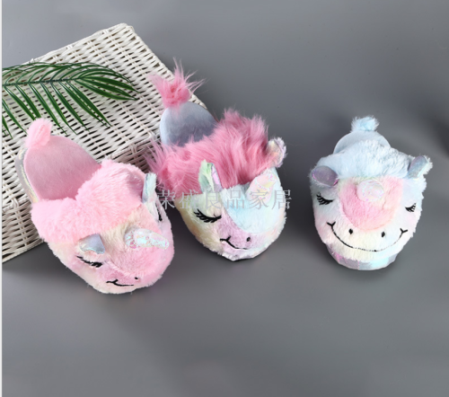 foreign trade colorful silver horn unicorn cute girl heart ice cream pink plush home cotton shoes