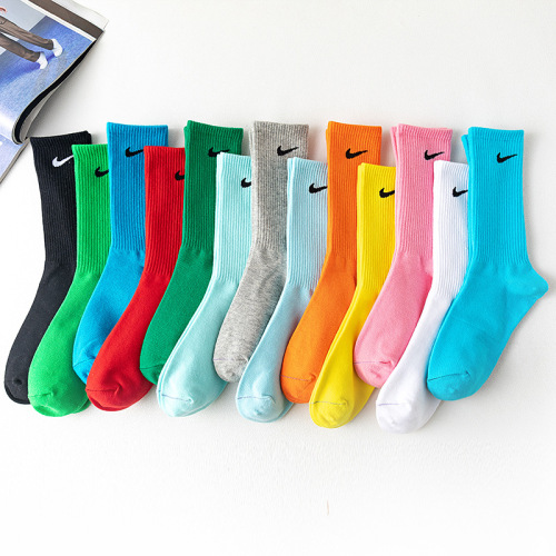 matching letter color socks candy men and women couple nk tide running athletic socks breathable basketball socks big hook socks