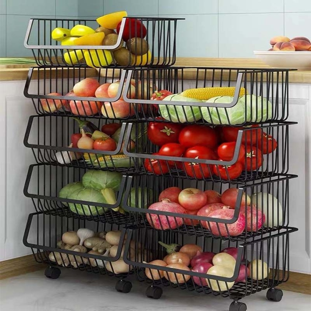 厨房置物架落地多层收纳架家庭可移动收纳筐厨房用品水果蔬菜篮子详情2