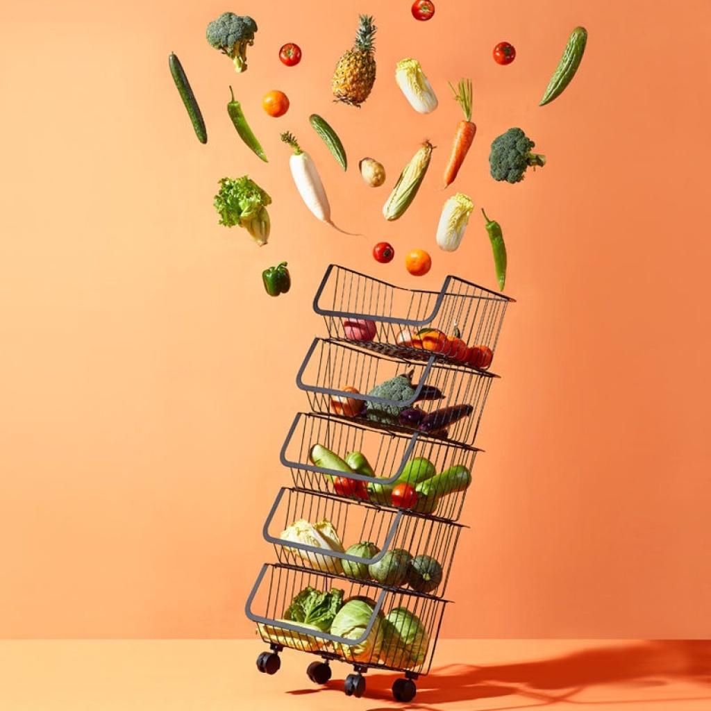厨房置物架落地多层收纳架家庭可移动收纳筐厨房用品水果蔬菜篮子详情4
