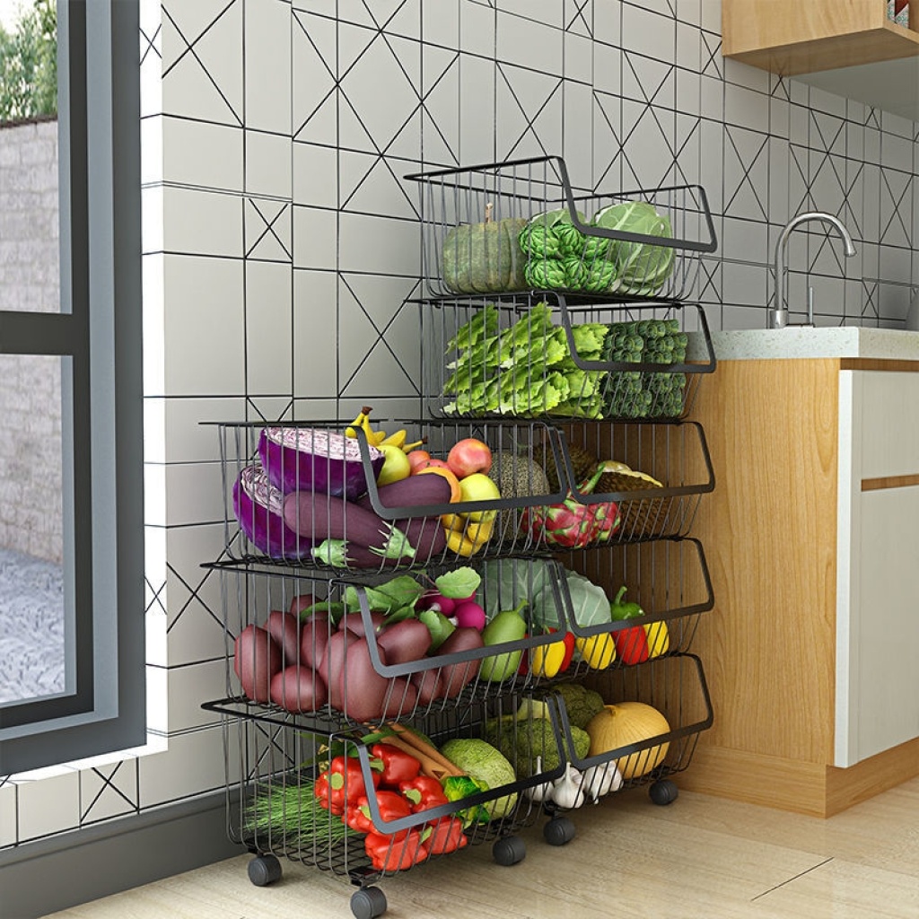 厨房置物架落地多层收纳架家庭可移动收纳筐厨房用品水果蔬菜篮子详情1
